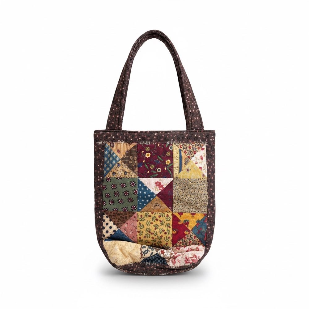VTG Handmade Patchwork Quilted Shoulder Bag Boho Cottagecore Tote Purse‎ 15x12.5